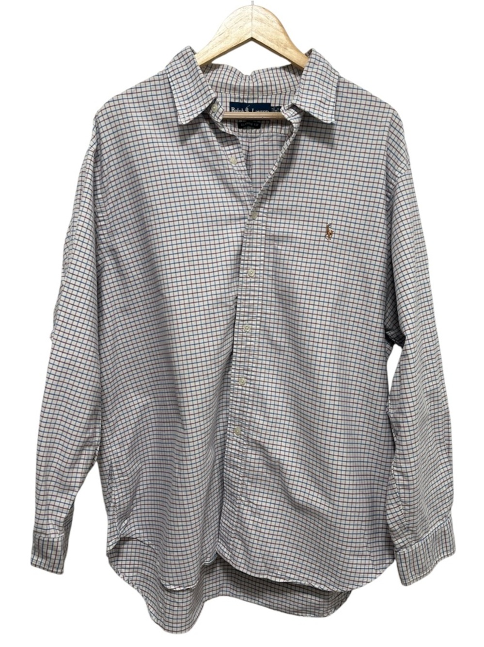 Ralph Lauren Classic Fit Button-Up Shirt - Cream with Blue & Purple Check XXL/18